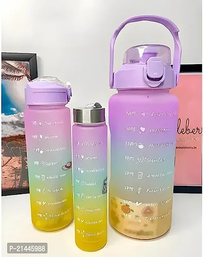KART VILLA Water Bottle 3 Pcs Set with Motivational Time Marker with Straw, Leakproof BPA free Non-toxic Water Bottle for Office, Sports, Gym (NOTE : COLOR IS MULTICOLOR)-thumb4