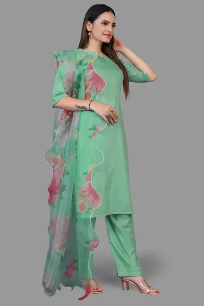 Silk Blend Kurta Bottom Dupatta Set