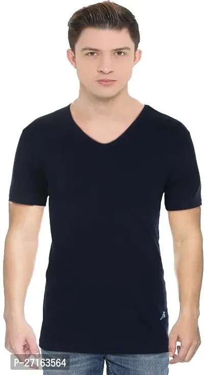 ALLYGATER Solid Men V Neck Blue TShirt