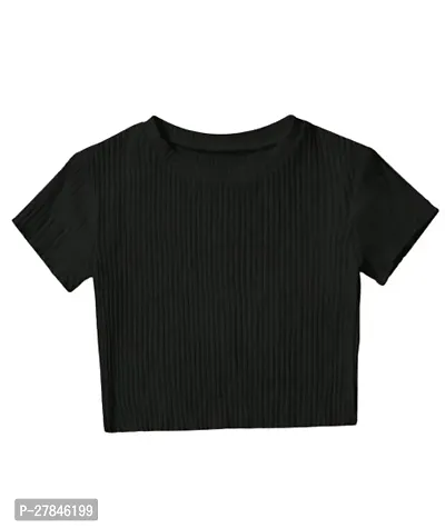 Stylish Black Cotton Blend Solid Top For Women-thumb0