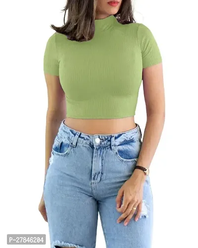 Stylish Green Cotton Blend Solid Top For Women