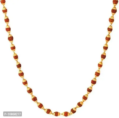 TIRUPATI Deals 7-Mukhi Rudraksha Mala 24K 5mm in Brass with Floral caps Gold-Plated Brass Chain-thumb2