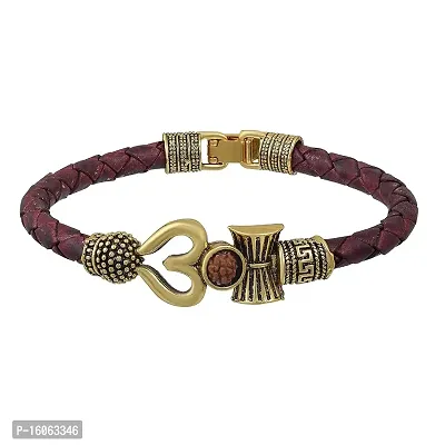 Soni Rudraksh Shiv Trishul Damroo Bracelet/Bahubali Om Mahakal Kada Open Mahadev Bracelet/Golden Oxidized Plating Kada for Men/Om Namah Shivay Bracelet-thumb2