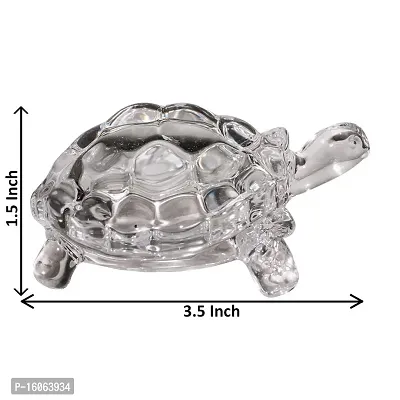 BANSIGOODS Crystal Turtle Tortoise with Plate for Feng Shui and Vastu Decorative Showpiece - 3.81 cm (Glass, White)-thumb2