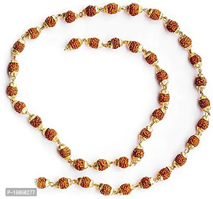 TIRUPATI Deals 7-Mukhi Rudraksha Mala 24K 5mm in Brass with Floral caps Gold-Plated Brass Chain-thumb3