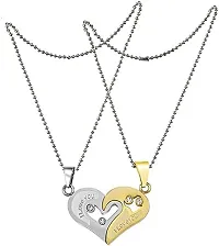 Valentine Special Golden-Silver Broken Two Half Heart Shape Love Pendant Locket Necklace Chain Jewellery for Lovers/Couples Stainless Steel Locket-thumb3