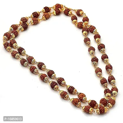 BHAGWATI SALES 100% Rudraksha 54+1 Beads Rosary with Golden Cap Hindu Meditation Yoga Mala Rudraksha Mala for Men and Women