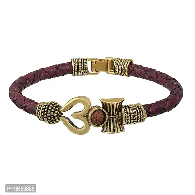 CResha Trishul Damru Mahadev Leather Bracelet for Men and Women-thumb0