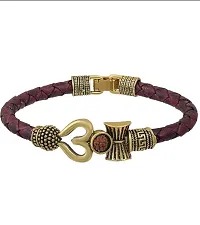 Onvol Rudraksha OM Trishul Damroo Designer Oxidized Gold Bahubali Leather Kada Bracelet for Men  Women-thumb1