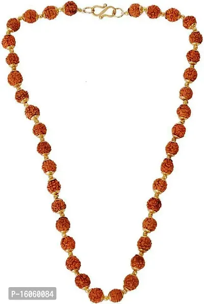 TIRUPATI Deals 7-Mukhi Chamtkaari Siddhiratan Rudraksha Mala 5mm in Brass with Floral caps Gold-Plated Brass Chain Men  Women Marriage, Gift Item