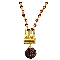 Hermano Rudraksha 36+1 Black Panchmukhi Lord Shiv Shambhu Mahadev Trishul Damroo Brass Kavach Locket Pendant Neck Chain-thumb1