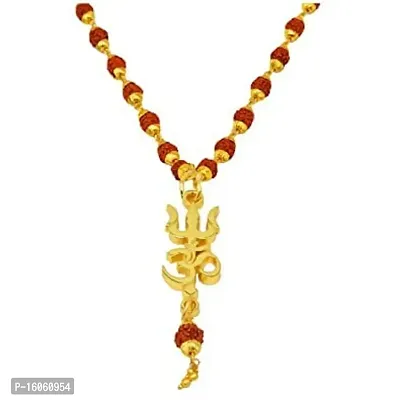 RANI SATI CREATION Om Trishul Rudraksha Locket with Rudraksha Mala Gold Brown Brass Wood Necklace Pendant