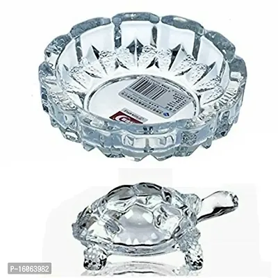 Trendz - Crystal Turtle Tortoise with Plate Decorative Showpiece - 7 cm (Crystal, White)-thumb0