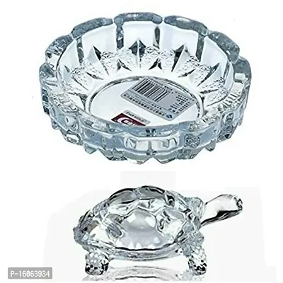 BANSIGOODS Crystal Turtle Tortoise with Plate for Feng Shui and Vastu Decorative Showpiece - 3.81 cm (Glass, White)