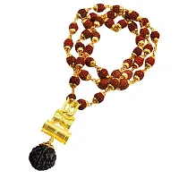 Jewellery Golden Gold-Plated Brass, Wood Lord Shiv Trishul Damru Locket with Panchmukhi Rudraksha Mala for Men and Women-thumb1