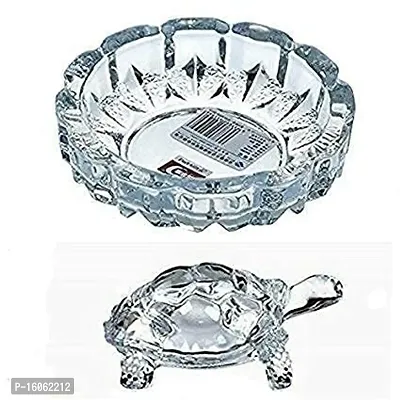 MANDISHA Creative Handicraft FENGSHUI Lucky Turtle Crystel Tortoise with Perfect Look Raund Tray Glassware Best Gifting Ideas and own use for Luck -Crystal Round Tray with Turtle