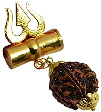 Mahadev Shiv Shakti Kawach 5 Mukhi Rudraksh Mala Pendant Brass Chain Damru And Trishul Gold-plated Wood-thumb2