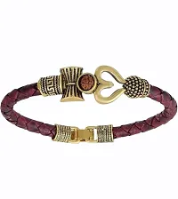 Onvol Rudraksha OM Trishul Damroo Designer Oxidized Gold Bahubali Leather Kada Bracelet for Men  Women-thumb2