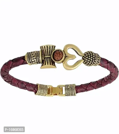 Onvol Rudraksha OM Trishul Damroo Designer Oxidized Gold Bahubali Leather Kada Bracelet for Men  Women-thumb3