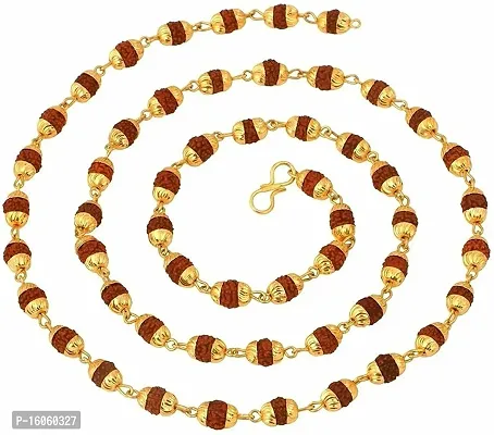 KARAKU Rudraksha Mala 27 Inch Premium 24K Yellow Gold Plated Copper Mala