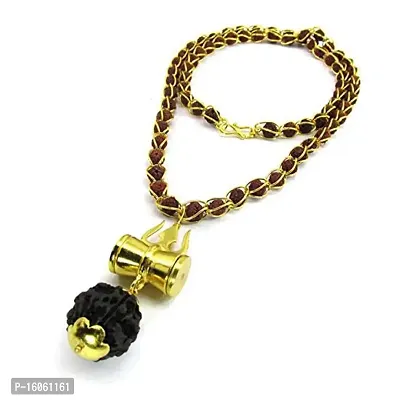 Maalgodam 6mm Rudraksha Wired Bead Mala With Shiv Trishul  Damru Brass Necklace Brass Pendant Set