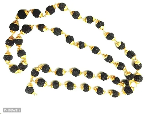 Royallewind Black Rudraksha Paanch Mukhi Mala Gold Plated Caps for Men  Women Gold-Plated Plated Brass, Wood Chain-thumb0