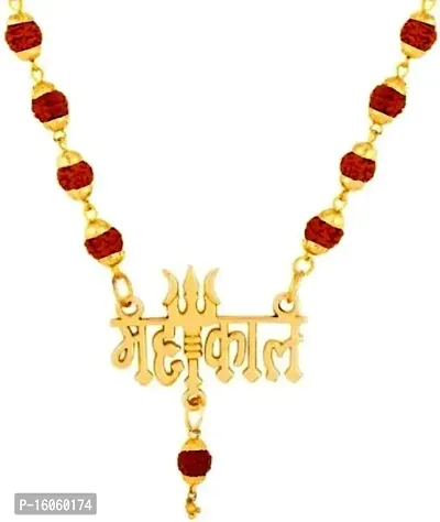 Moksh Spiritual Mahakal Trishul Locket Pendant Gold Plated With original Panchmukhi Rudraksh Mala Rare Collection For mens,womens and unisex pack of 1