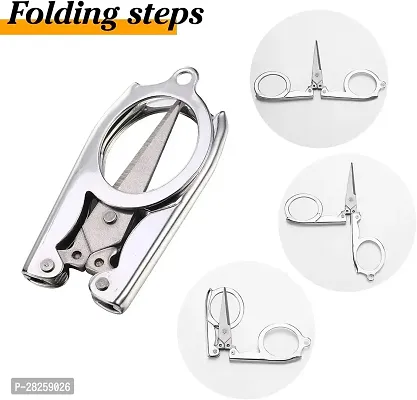 Stainless Steel Small Folding Foldable Portable Travel Scissors-Silver-thumb4