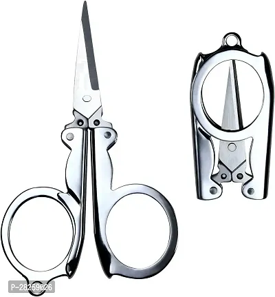Stainless Steel Small Folding Foldable Portable Travel Scissors-Silver-thumb0