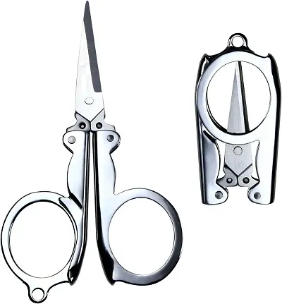 Stainless Steel Small Folding Foldable Portable Travel Scissors-Silver