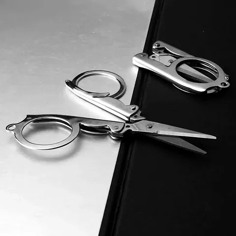 Folding Household Scissors Travel Scissors Portable Fishing Line Scissors-Silver