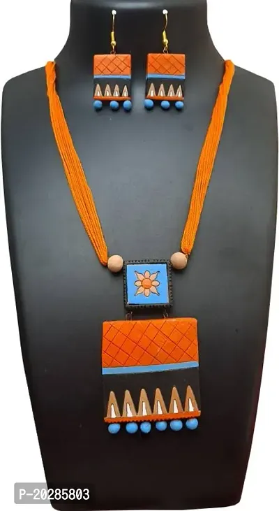 Stylish Orange Brass Jewellery Set For Women