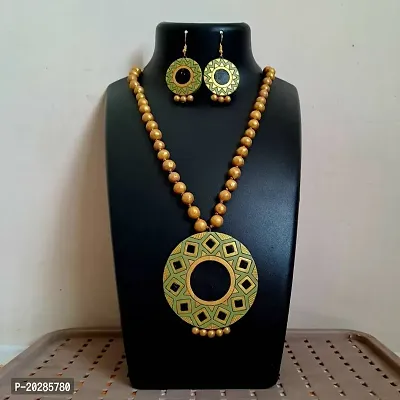 Stylish Green Brass Jewellery Set For Women