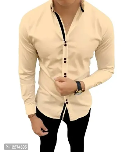 THE TAJKLA Men's Regular Fit Casual Shirt (TJ05_Beige_X-Large)-thumb0