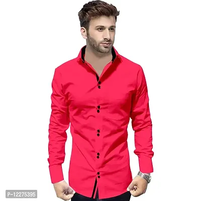 SUR-T Men's Cotton Double Button Casual Solid Slim Fit Shirt for Men (Dark Pink, X-Large)