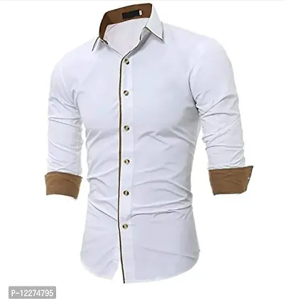 SUR-T Men's Cotton Casual Shirt for Men Full Sleeves (White, Medium)
