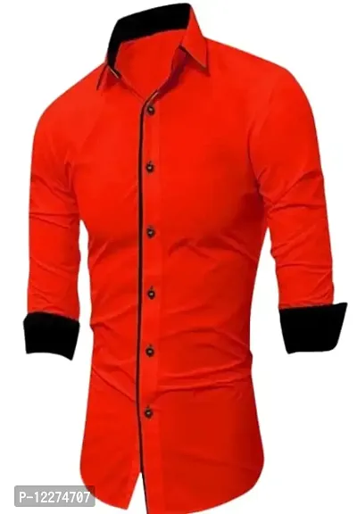 THE TAJKLA Men's Regular Fit Casual Shirt (TJ06_Red_Large)