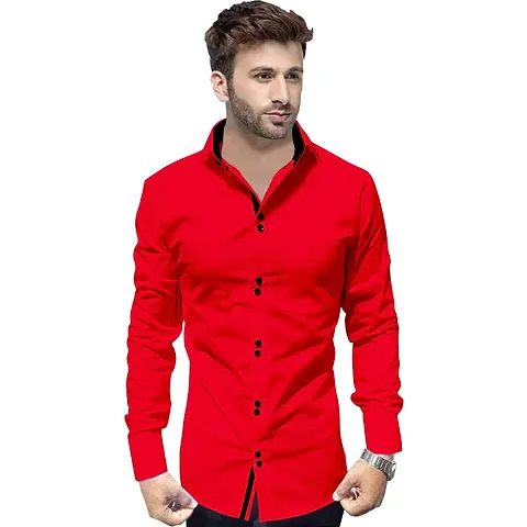 SUR-T Men's Cotton Double Button Casual Solid Slim Fit Shirt for Men