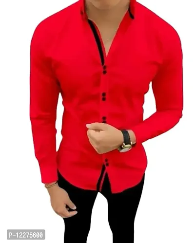 THE TAJKLA Men's Regular Fit Casual Shirt (TJ05_Red_XX-Large)