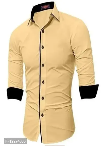 THE TAJKLA Men's Regular Fit Casual Shirt (TJ06_Beige_Small)