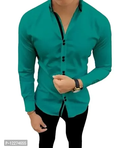 THE TAJKLA Men's Regular Fit Casual Shirt (TJ05_Green_Large)