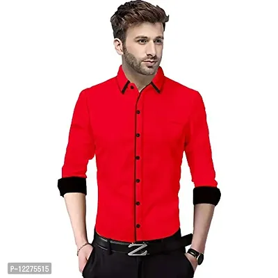 SUR-T Men's Cotton Casual Shirt for Men Full Sleeves (Red, Large)-thumb4