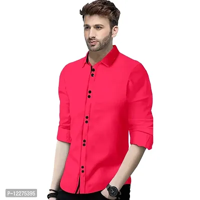 SUR-T Men's Cotton Double Button Casual Solid Slim Fit Shirt for Men (Dark Pink, X-Large)-thumb2