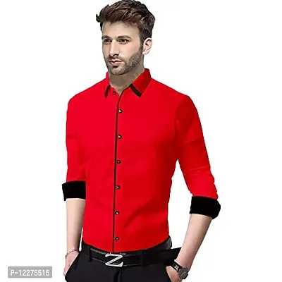 SUR-T Men's Cotton Casual Shirt for Men Full Sleeves (Red, Large)-thumb3