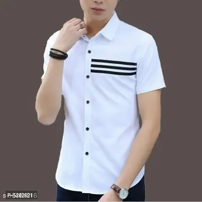 Stylish Cotton Blend White Casual Shirt For Men-thumb0