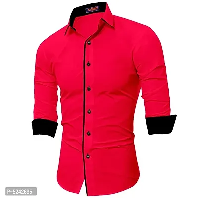 Elegant Red Cotton Long Sleeves Solid Slim Fit Casual Shirt For Men