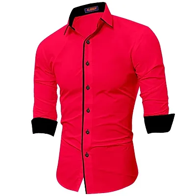 Elegant Red Cotton Long Sleeves Solid Slim Fit Casual Shirt For Men