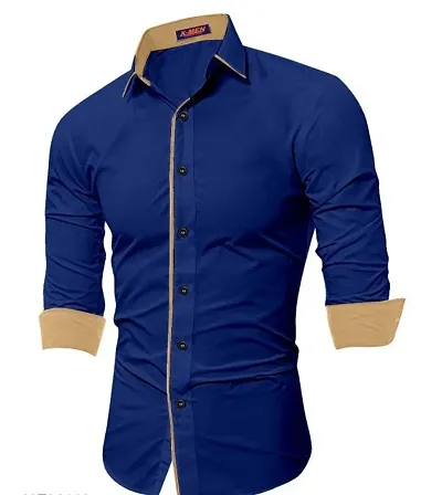 Mens Cotton Solid Long Sleeves Slim Fit Casual Shirt