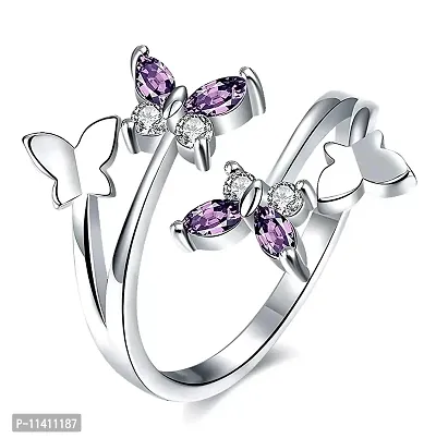 University Trendz Gold Plated & Silver Plated Pattern Stylish Butterfly Open Ring for Women(Silver)