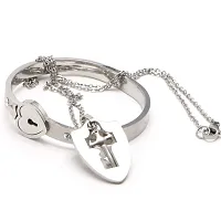 University Trendz Stainless Steel Heart Lock and Key Bracelet Pendant Set for Couples Men and Women (Silver)-thumb2